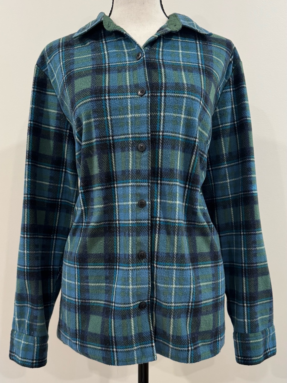 Riders by Lee Blue Green Plaid Fleece Button Front Shirt Jacket Women’s Large